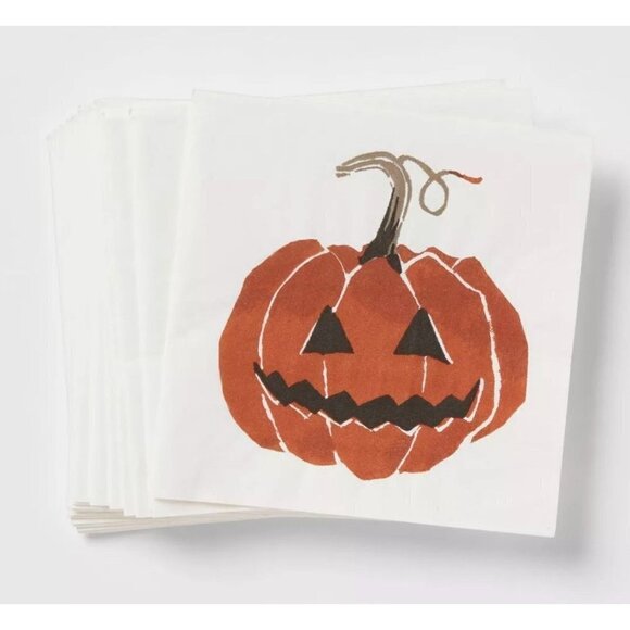 Threshold™ (2) 20ct Halloween Pumpkin Beverage Disposable Napkins Set of 2 - Picture 2 of 5